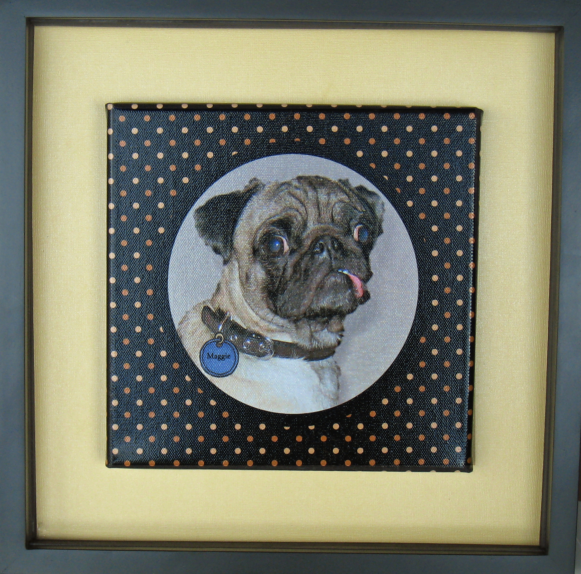 Shows the final framed canvas of Maggie.