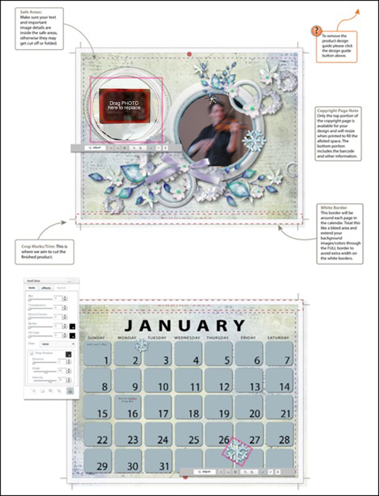 A photocrafting calendar of wedding pictures is an example of an Event theme.