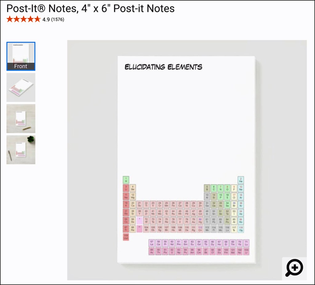 A picture of a sticky not pad made from an image of hte periodic tablel