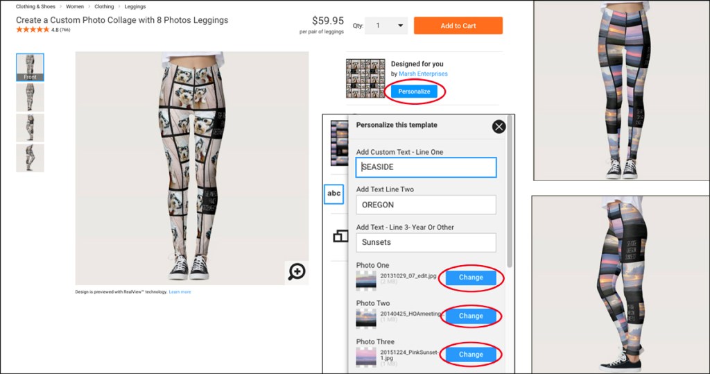 The image shows how to replace the template photos with ones you upload.  Images of the resulting preview are included.