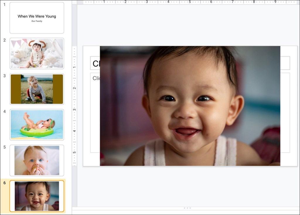 An image of creating a slideshow of baby photos.   