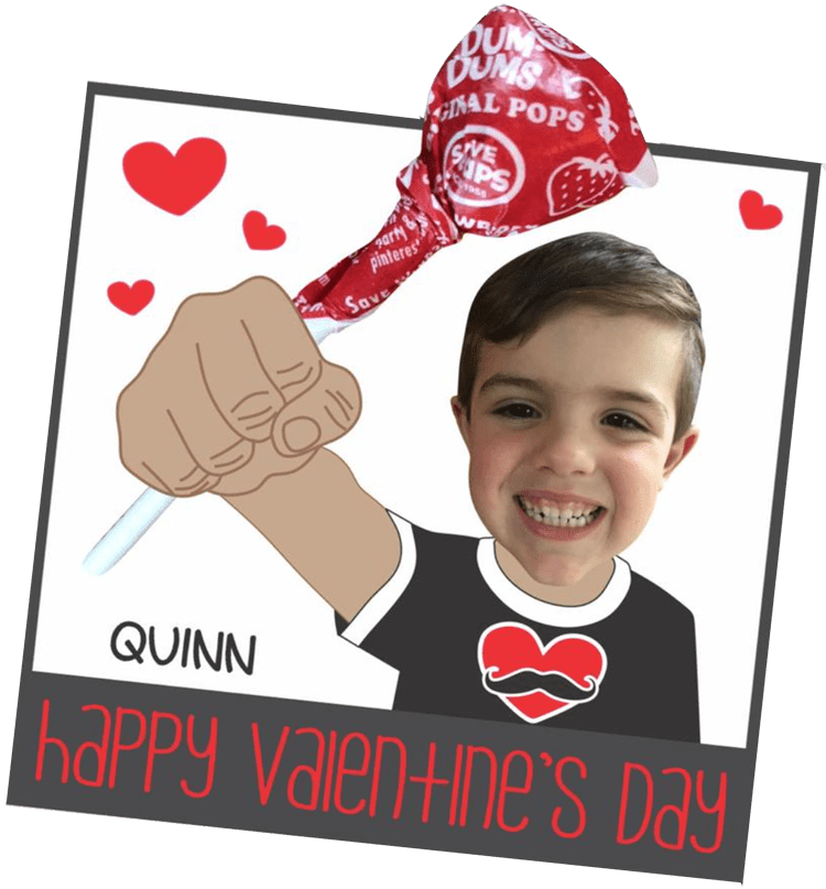 A lollipop card preprinted with the shirt, arm and fist so that only the face is added from a photo.